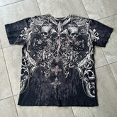 Hearujoy Y2K Retro Gothic Skull Print T-shirt American Street Fashion Oversize Short Sleeves Men Hip Hop Punk Harajuku Casual Cotton Tops